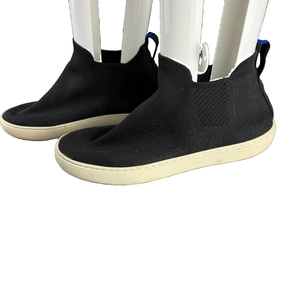 Rothy's Women's The Chelsea Boot Black Knit Pull On Ankle Shoes Size 10 Comfy